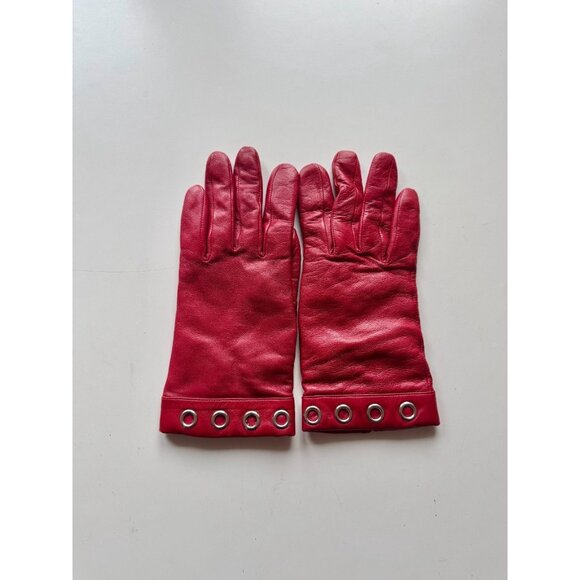 KENNETH COLE REACTION Red Leather Grommet Trim Wool Knit Lined Gloves, Size 7.5 - Picture 2 of 16